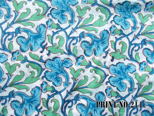 5 Yard Hand Block Print100% Cotton Fabric Green & Blue Matching Floral Design