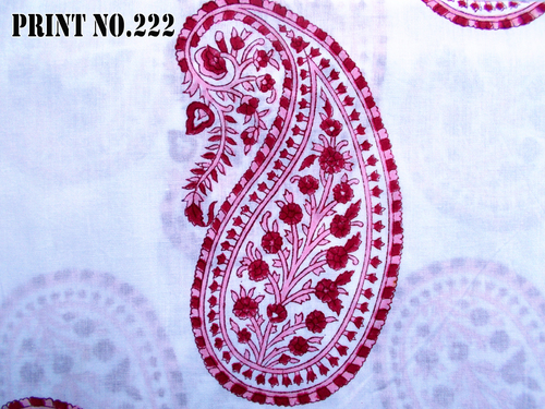 5 YARD HAND BLOCK PRINT 100% COTTON FABRIC BIG PINK PAISLEY DESIGN