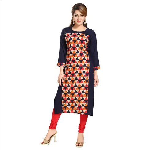 Printed Kurtis - Rayon Material, 1117.6 mm Length, 3-4th Sleeve Style, Ethnic Printed Design | Fine Finish, Elegant Look, Tear Resistant, Colorfastness