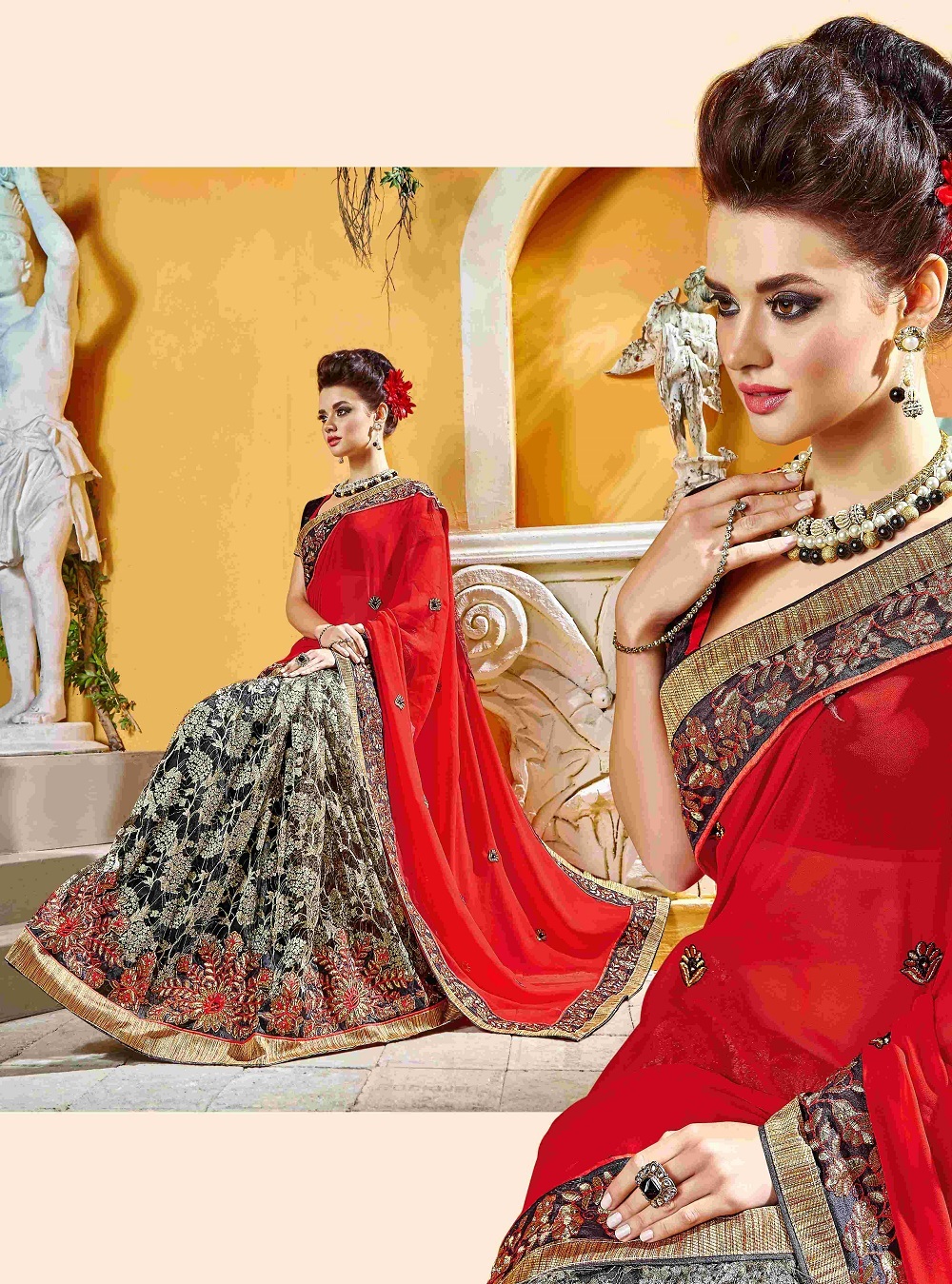 Red Fancy Designer Stylish Cutwork Patch With Heavy Embroidery Border Saree-ib-1043-2815