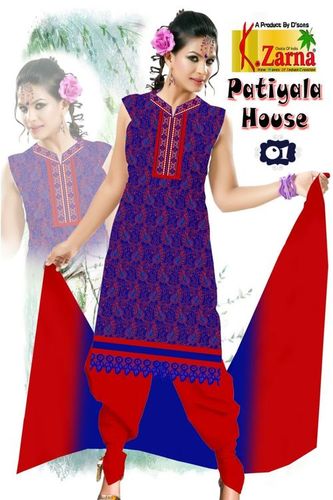 नीला और लाल कॉटन प्रिंट वाला सलवार सूट