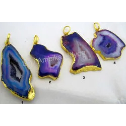 एगेट स्लाइस जियोड स्लाइस ड्रूज़ी फ्री फॉर्म पेंडेंट