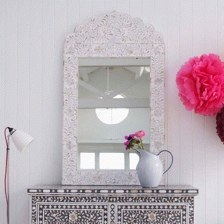 Adriana White Bone Inlay Mirror