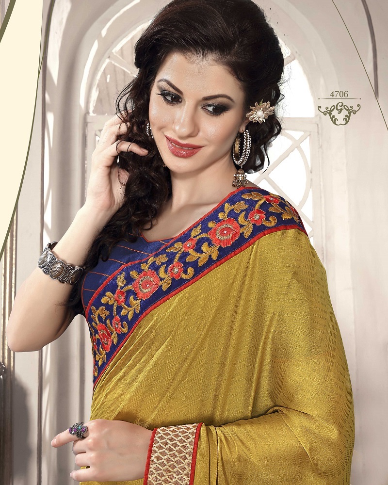 Fancy Designer Latest Exclusive Party Wear Saree - Georgette Fabric, 5.50 Meter Length, Orange & Golden Color, Fancy Multi Embroidery With Heavy Border, Bollywood Style