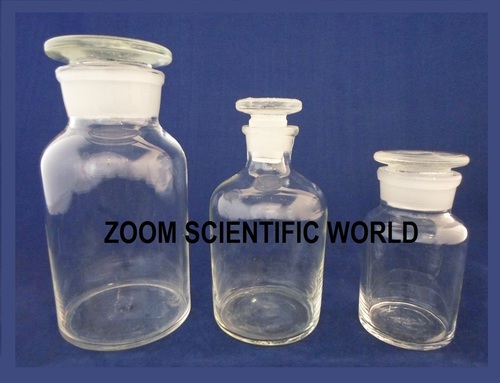 Reagent Bottles - Borosilicate Glass, Narrow Mouth with Interchangeable Hexagonal Flat Head Stopper, Transparent Finish, Durable and Crack Resistant
