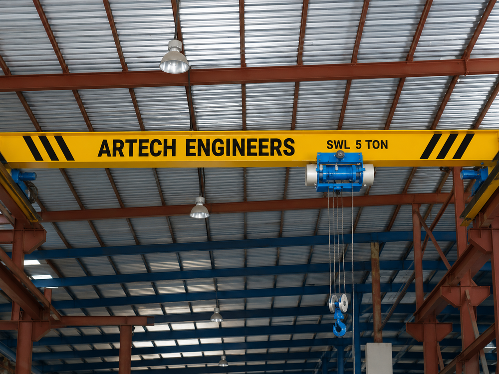 Single Girder EOT Cranes - Heavy-Duty Steel, 5 Ton Capacity , Optimal Precision Lifting