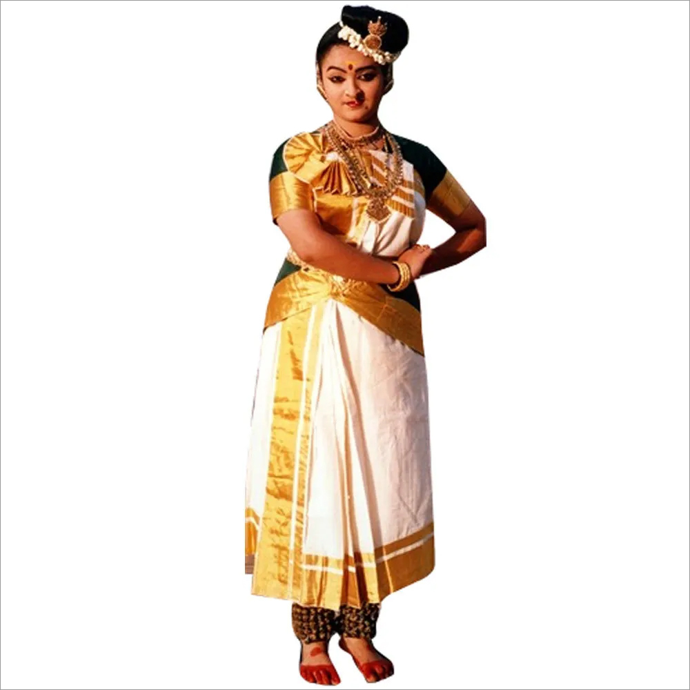 White And Green Kerala Natanam Dress