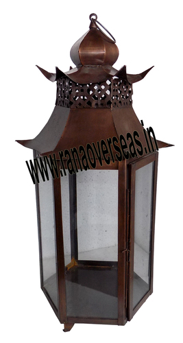 Iron Metal Lantern - Iron, 1.5-2 kg, Brown Color | Antique Imitation, Nautical & Religious Style, Polished Finish