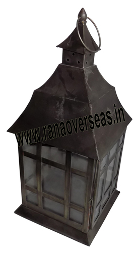 Iron Metal Lantern - Iron & Glass Construction, Black Matte Finish, 1.5-2 kg Weight | Antique Imitation, Folk Art, Nautical, Religious Styles, Plated & Polished Design