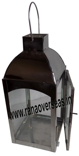 Black Steel Glass Lantern 10377