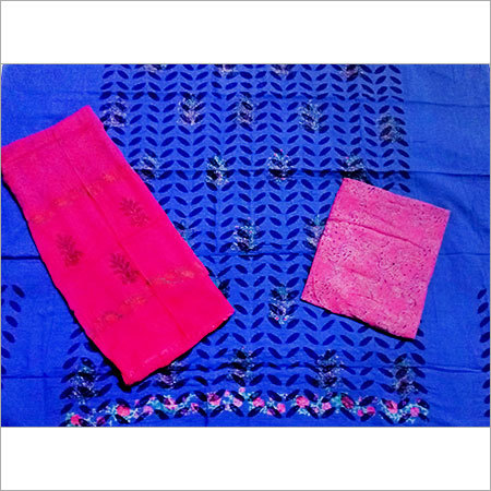 Ladies Applique Suits - Cotton Blend, Blue & Pink Colors | Soft Texture, Quick Dry, Aesthetic Patterns
