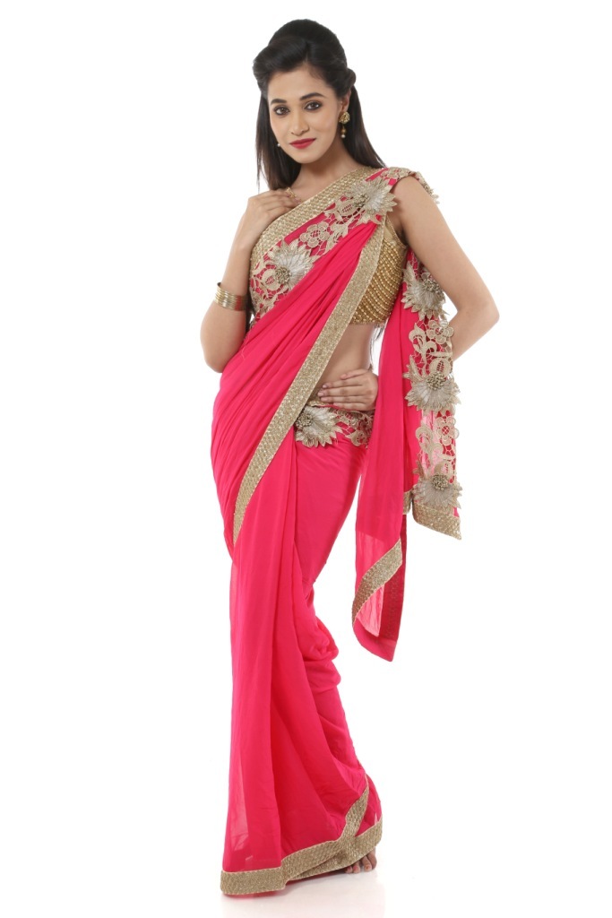 Chiffon Sarees - Chiffon Fabric, 5.5 Meters Length, Pink Color | Comfortable Fit, Elegant Drape, Intricate Floral Embroidery, Party Wear