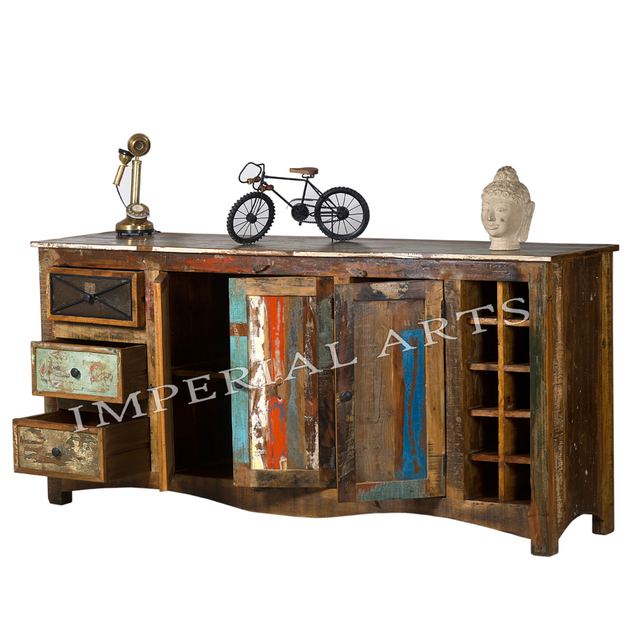 Recycled Wood Side Board With Wine Rack