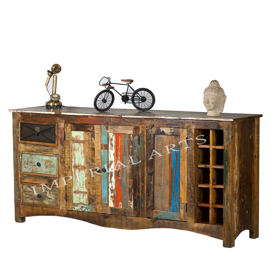 Recycled Wood Side Board With Wine Rack