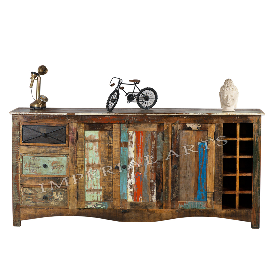 Recycled Wood Side Board With Wine Rack