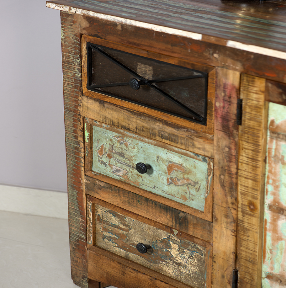 Recycled Wood Side Board With Wine Rack
