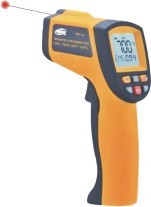 Digital Thermometer - Plastic Material, -50 to 700 C Temperature Range , Yellow and Black Color, 12:1 Distance Spot Ratio, Adjustable Emissivity, Backlight Display, Laser Target Pointer