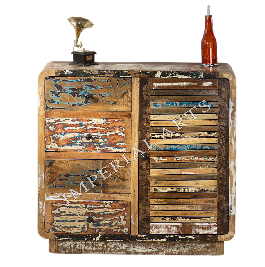 Recycled Wood 4 Drawer 1 Door Side Board