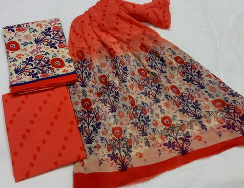 Cotton Silk Printed Orange Suits