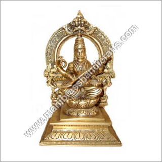 Saraswati Statue - Brass Craft, 12.5" Hand Carved & Polished, Antique Gold Finish | Durable, Religious Icon, Elegant Decorative Piece