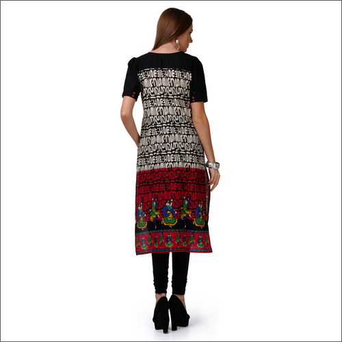 Printed Cotton Kurti - Knee-length V-neck Multicolor, Half Sleeves | Elegant Prints, Tear Resistance, Comfortable Fabric