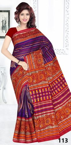 Cotton Printed Saree - 100% Cotton, 5.50 Mtr Length, Multi Color | Casual Dress, Washable, All Season, Short Sleeves, Printed Pattern