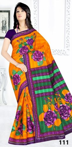 Cotton Printed Saree Suppliers - 100% Cotton, 5.50 MTR, Yellow & Green | Casual Dress, Washable, All Season, Printed Pattern