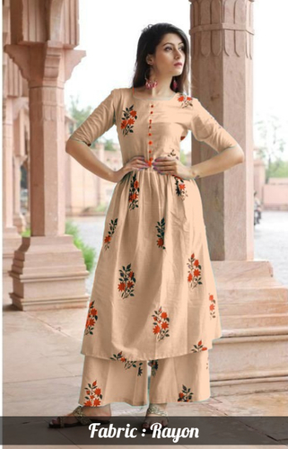 Red Rayon Printed Palazzo Set