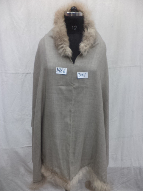 Black Merino Wool With Fur Neck And Border Poncho