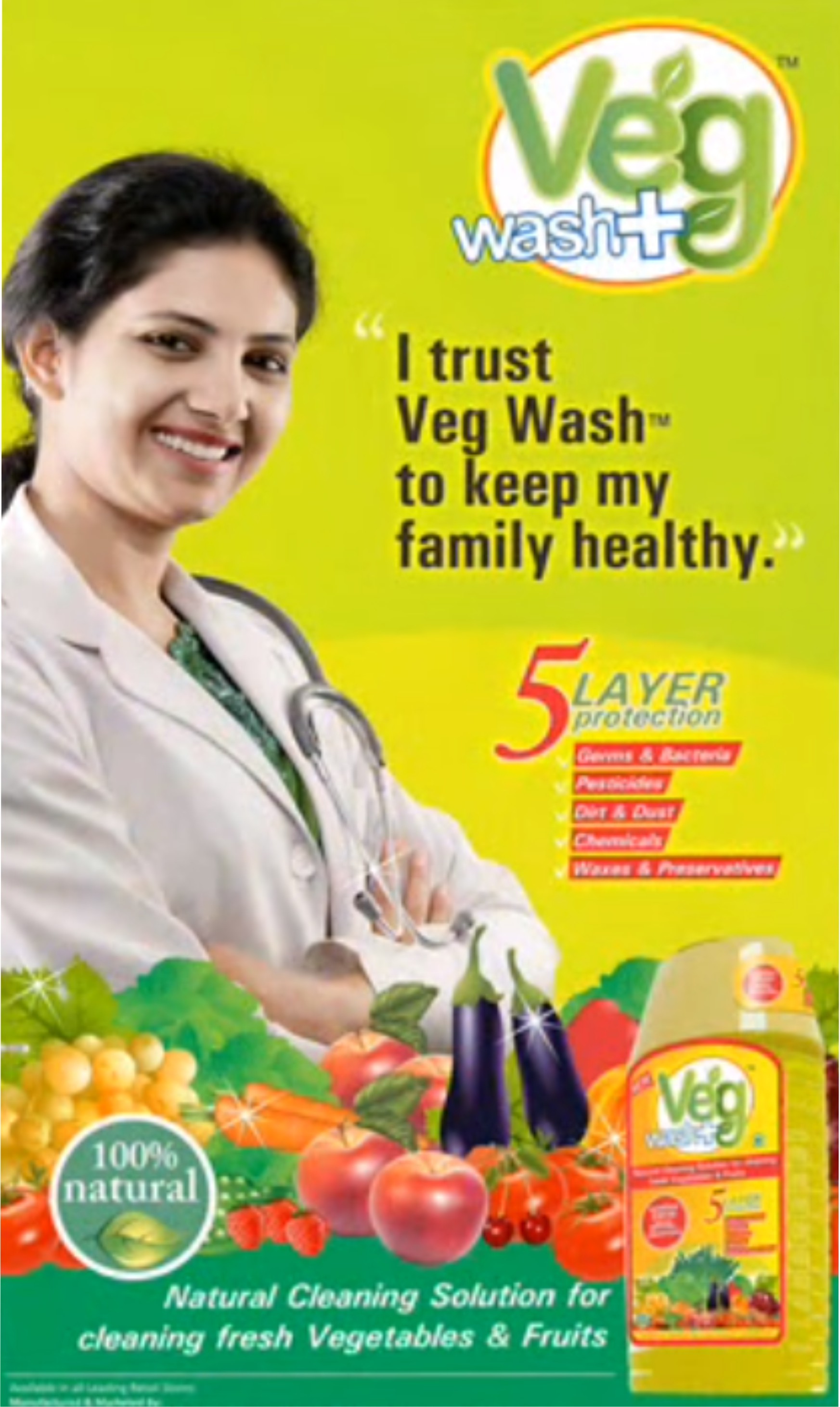 Veg Wash+ - Food Grade Cleaning Solution For Fresh Fruits & Vegetables, Ensures Hygiene & Health, Removes Harmful Chemicals & Dirt