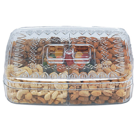 Jaipur Dry Fruit Set - Plastic Container with 5 Partitions | Silver Finished, Meenakari Artwork, Perfect for Gifting