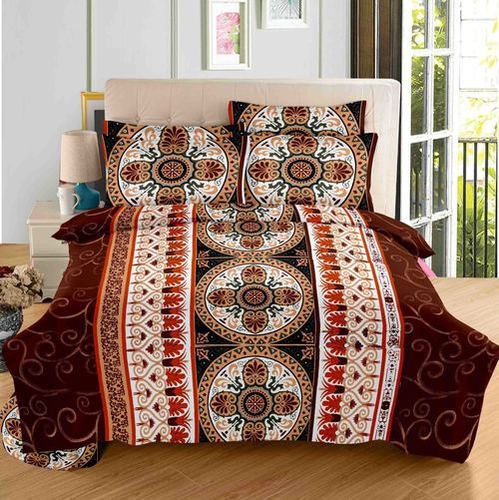 Designer Double Bed Sheet - 100% Pure Cotton, 180 Thread Count, Brown Printed Pattern | Easy Care for All Seasons, Includes 2 Pillow Covers