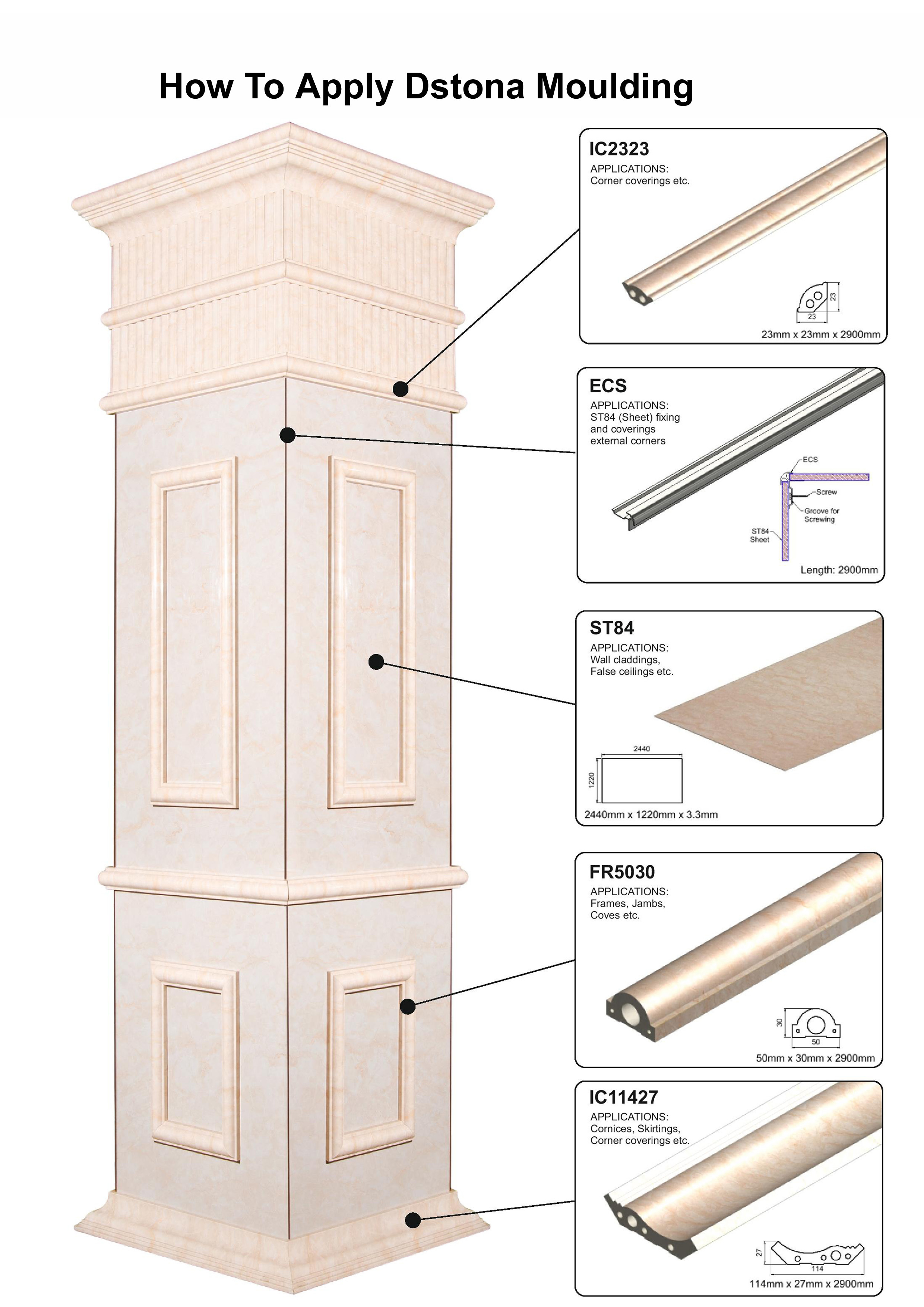 Pvc Marble Moulding - 50mm X 32mm X 2900mm, High-quality Engineered Marble With Limestone, High Gloss Finish, Environment Friendly, Fire Resistant, Water Proof