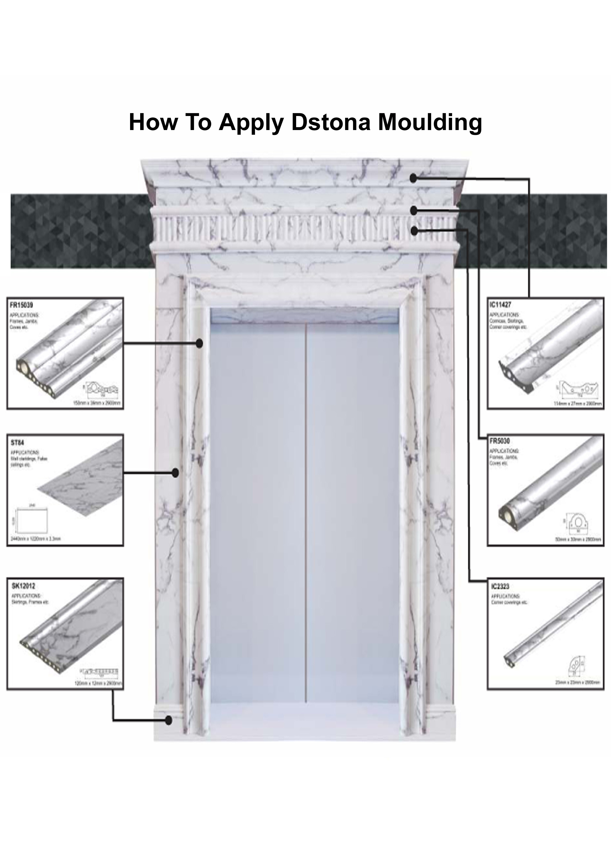High Quality Marble Moulding - 150mm X 20mm X 2900mm, High-gloss Finish, Environment Friendly, Termite Proof, Fire Resistant, Durable, Waterproof