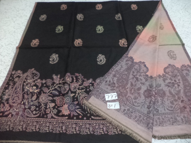 Reversible Border Shawls - Viscose & Acrylic, 100x200 Cm Size, Assorted Designs & Colors, Hand Made Embroidery With Fringe Closure For Women