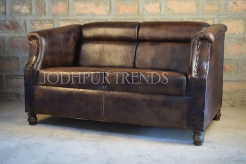 Two Seater Leather Sofa - Finish: Polished