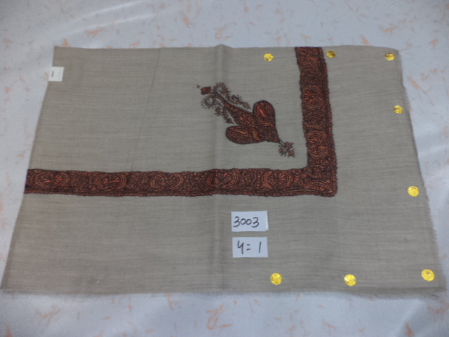 Merino Wool Arabic Men Scarf - 56"x56", 58"x58", 60"x60" , Grey Color With Embroidered Design For Winter