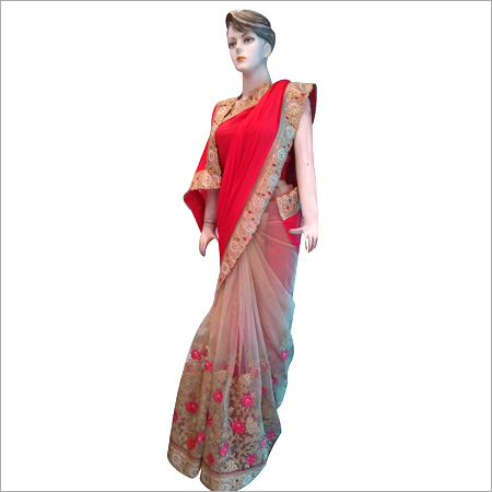Carrot Colour With Offwhite Hand Work Saree