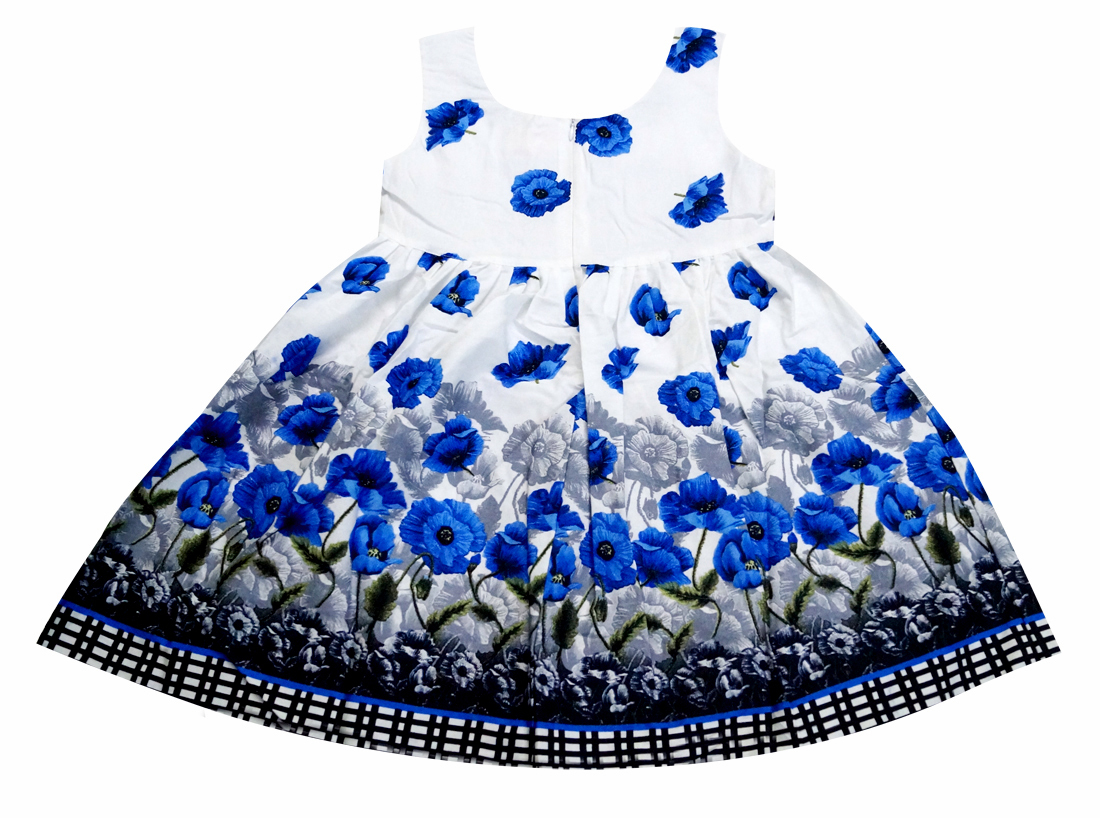Perky Girls Blue Flower Designing Frock