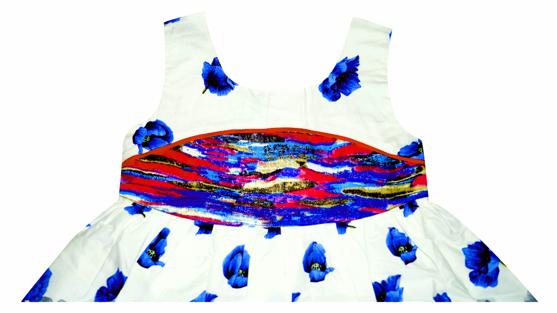 Perky Girls Blue Flower Designing Frock
