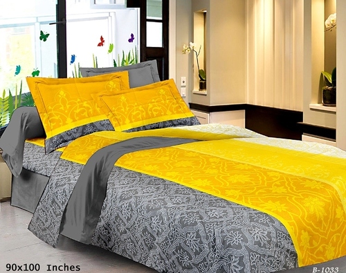Cotton Bedsheets - King Size, Yellow Floral Pattern | 180 Thread Count, Machine Washable, 1.5 kg Weight