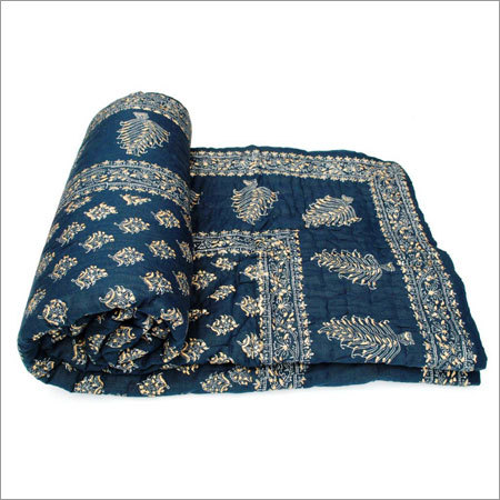 Comforter Quilts - Cotton Double Bed Indigo, Hand Block Printed, Reversible, Elegant Design