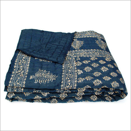 Comforter Quilts - Cotton Double Bed Indigo, Hand Block Printed, Reversible, Elegant Design