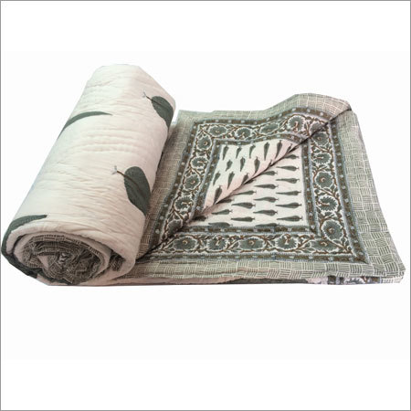 Exclusive Double Bed Quilt - Cotton Double Size Grey, Hand-block Print, Reversible Design, Elegant And Durable