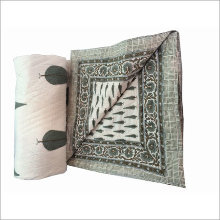 Exclusive Double Bed Quilt - Cotton Double Size Grey, Hand-block Print, Reversible Design, Elegant And Durable