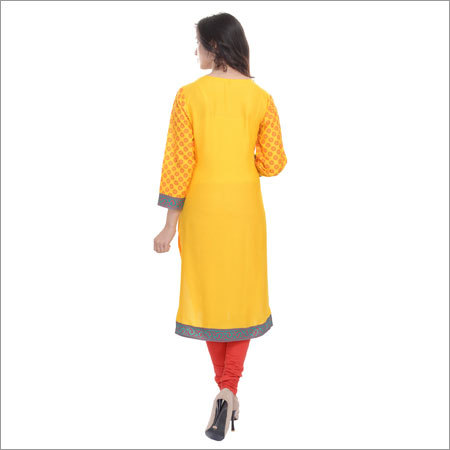 Yellow Multi Colored Cotton Kurtis