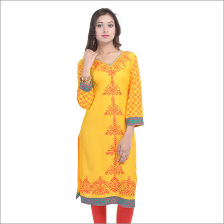 Yellow Multi Colored Cotton Kurtis