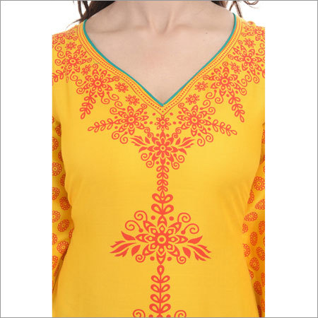 Yellow Multi Colored Cotton Kurtis