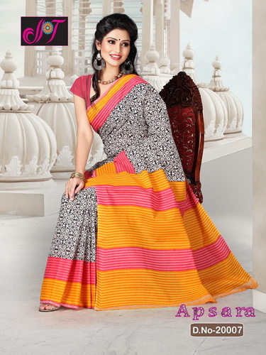 Yellow Multi Colored Cotton Sarees