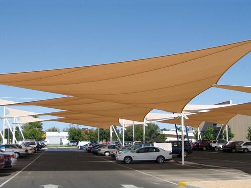 Car Parking Shade Net - HDPE Material, Regular 50mtr Length, 1.5mtr to 6mtr Width | UV Coated, 35%-90% Shade Types, 3 Lock Pattern, 9 Gauge & 6 Gauge Shape